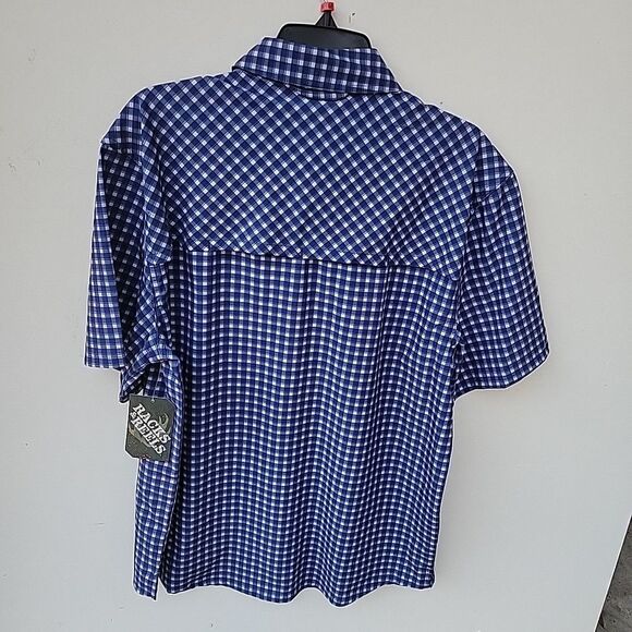 RACKS & REELS Button Up Shirt UPF 50 LENS CLOTH Men Sz M Blue Plaid Shrt Sleeve - Picture 5 of 7